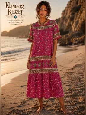 Floral Midi Dress in Fuchsia